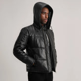 Nipor Black Leather Hooded Jacket